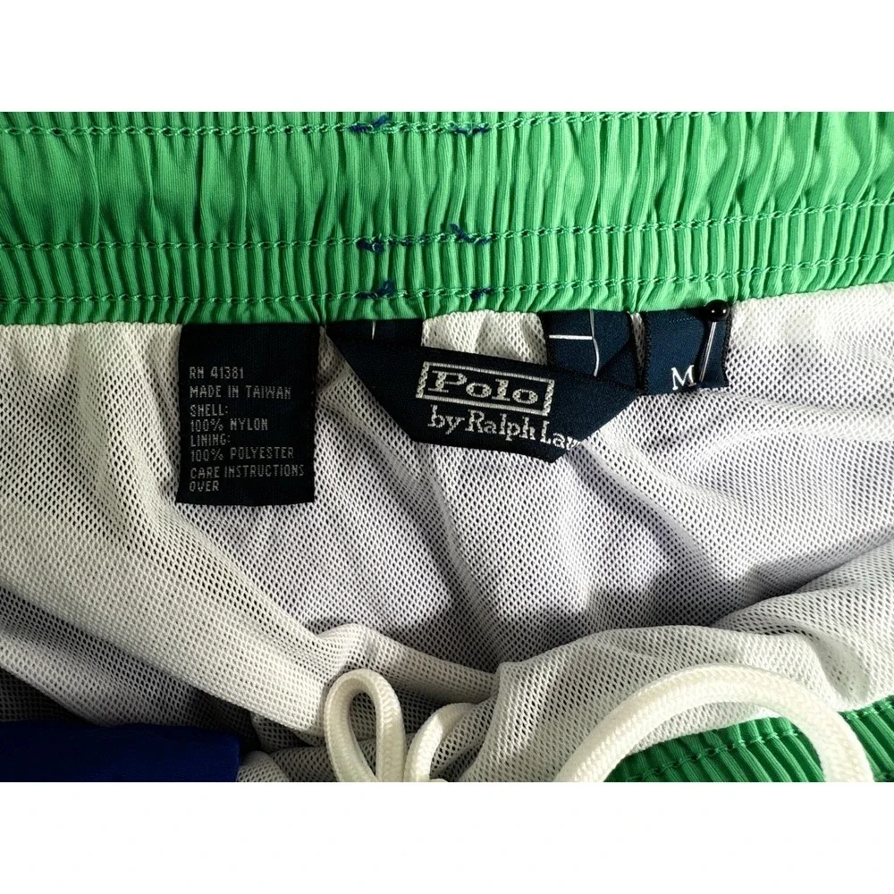 VTG‎ POLO Ralph Lauren Swim Shorts Mens Medium Royal Blue Nylon Mesh Drawstring